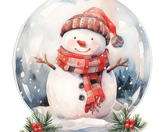 13 Snowman Christmas Clipart, Christmas Theme Graphics, Printable Watercolor Clipart, Instant Digital Download, Scrapbooking, Junk Journals