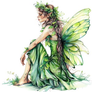 Ensemble de 16 clipart fée de la forêt, illustrations clipart fées vertes, ensemble clipart aquarelle imprimable, fichiers JPG de haute qualité, créations en papier
