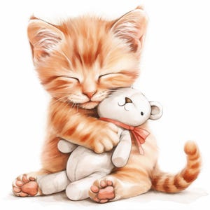 13 süße schlafende Kätzchen Clipart Bundle, druckbare Aquarell verträumte Katze Bild Illustrationen, hochwertige JPGs, Junk Journals, Papiermodelle