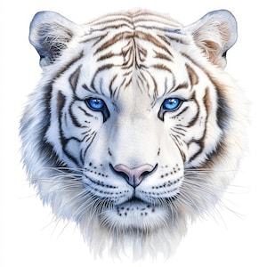 24 White Tiger Portrait Clipart Bundle, Watercolor Printable Tiger Images, High Quality JPGs, Digital download, High resolution, Paper craft