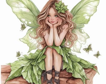 15 Elegant Forest Fairies Clipart Bundle, Cute Fairy Illustration, Printable Watercolor Clipart, High Quality JPG, Paper craft, Junk Journal