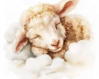 19 Sleeping Lamb Clipart Bundle Set, Watercolor Sheep Clipart, Printable Watercolor clipart, High Quality JPG, Digital download, Paper craft