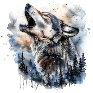 12 Wolf in Snow Clipart Bundle, Printable Watercolor Clipart, High ...