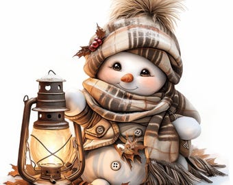 Winter Christmas Snowman Clip Art 10 High Res Watercolor JPGs Junk Journaling, Scrapbooking, Card Making, Digital Download, Paper Crafts