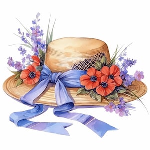 Pacchetto di 10 Clipart di cappelli primaverili, illustrazioni di stampe di cappelli estivi, Clipart di acquerelli stampabili, JPG di alta qualità, creazioni di carta, diari di scarto