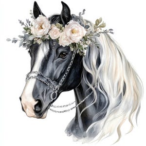 16 Floral Horse Portrait Clipart Image Bundle, Printable Watercolor clipart, High Quality JPGs, Digital download, Sublimation, junk journals