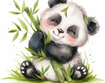 10 Happy Bamboo Panda Clipart Bundle, Panda Illustration, Card Making, High Quality JPG, Printable Watercolor clipart, Paper craft, journal