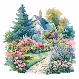 13 Serene Garden clipartbundel, afdrukbare aquarel tuinbeelden clipart, hoge kwaliteit JPG, Papercraft, Digitale download, Junk Journals