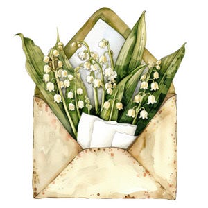 19 Bundle de cliparts muguet dans une enveloppe, illustrations florales d'enveloppes, clipart aquarelle, fichiers JPG de haute qualité, téléchargement numérique