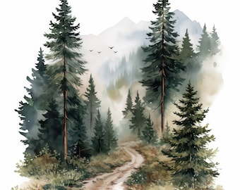 11 Forest Trail Clipart Bundle, Forest Prints Illustrations, Printable Watercolor Clipart, High Quality JPG, Paper craft, Junk Journals