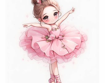 13 Adorable Ballerina Clipart Bundle, Ballet Girl Illustrations, Printable Watercolor Clipart, High Quality JPG, Paper craft, Junk Journals