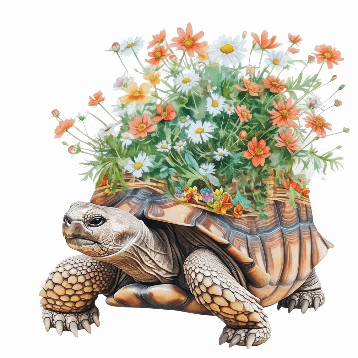 12 Turtle With Flower Shell Clipart Bundle, Floral Illustrations ...