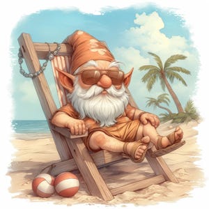 14 Summer Beach Gnome Clipart Bundle, Printable Watercolor Cute Gnome Clipart, High Quality JPG, Paper craft, Digital Download, Junk Journal
