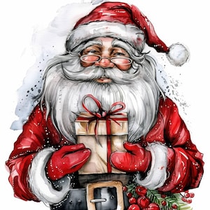 17 Funny Santa Clipart Bundle, Cute Christmas Santa Illustrations, Printable Watercolor Clipart, High Quality JPG, Paper craft, Junk Journal