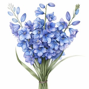 12 Spring Bluebell Clipart Bundle, Blooming Flower IImages Prints, Printable Watercolor Clipart, High Quality JPG, Paper craft, Junk Journal