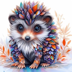 Paquete de 10 imágenes prediseñadas de erizos originales, ilustraciones de animales extravagantes, imágenes prediseñadas de acuarela imprimibles, JPG de alta calidad, manualidades de papel, diario basura