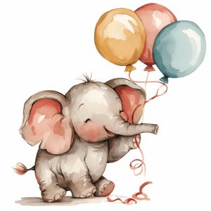 12 Baby Elephant Holding Balloons Clipart Bundle, Birthday ...