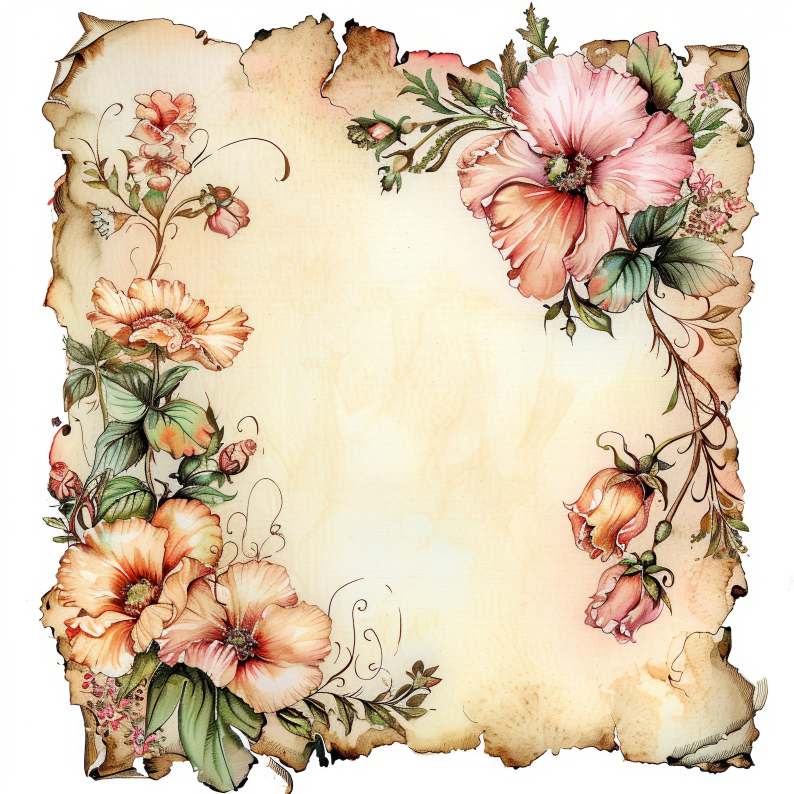 10 Vintage Paper Flowers Clipart Bundle, Antique Paper, Watercolor ...