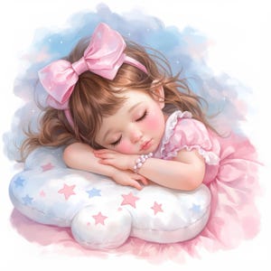 12 Cute Sleeping Girl Clipart Bundle, Sleeping Kid Illustration, Printable Watercolor Clipart, High Quality JPGs, Paper crafts, Junk Journal