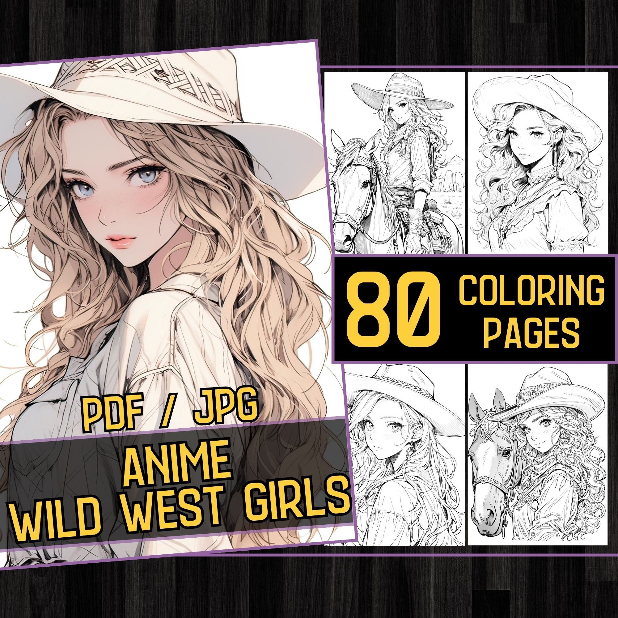 Anime Wild West Girls Adult Coloring Book 80 Woman Coloring Pages