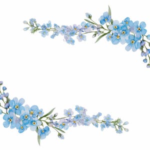 Lot de 12 charmants cliparts bords floraux, illustration de fleur bleue, clipart aquarelle imprimable, JPG de haute qualité, créations en papier, journal indésirable