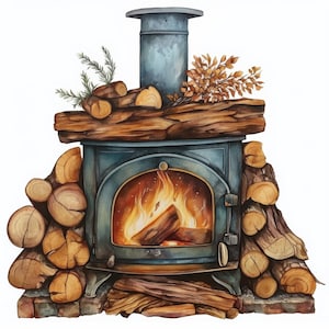 13 Rustic Stove Clipart Bundle, Vintage Stove Image Illustrations, Printable Watercolor Clipart, High Quality JPG, Paper craft, Junk Journal