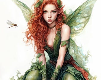 11 Beatiful Fairies Sitting Clipart Bundle, Fantasy Illustration, Printable Watercolor clipart, High Quality, Paper craft, Junk Journals