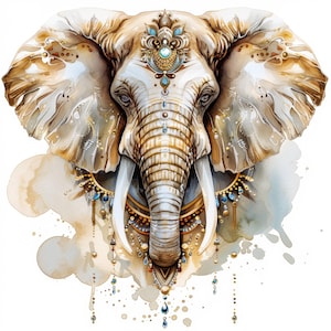 Ensemble de 14 cliparts éléphant de luxe, éléphant Georgeous, clipart aquarelle imprimable, fichiers JPG de haute qualité, téléchargement numérique, créations en papier