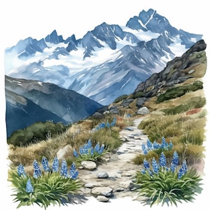 10 bergpad clipartbundel, natuurpad illustraties, afdrukbare aquarel clipart, hoge kwaliteit JPG, Paper Craft, ongewenste tijdschriften