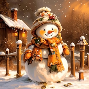 13 雪だるまのクリスマス カード クリップアート バンドル、雪だるまとスカーフのイラスト、印刷可能な水彩画のクリップアート、高品質の JPG、紙カード クラフト