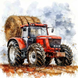 10 Red Farm Tractor Clipart Bundle, Farmyard Images Illustrations, Printable Watercolor Clipart, High Quality JPG, Paper craft, Junk Journal