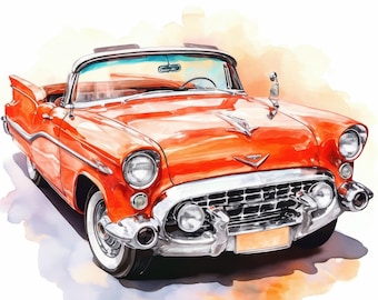 15 Vintage Convertible Car Clipart Set, Retro Car Illustrations, Printable Watercolor Clipart, High Quality JPG, Paper craft, Commercial Use