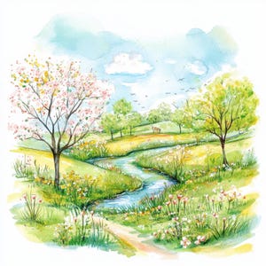 20 Beatiful Spring Nature Clipart Bundle, Printable Watercolor Festive Illustrations, High Quality JPGs, Paper craft, Card Making, Journals