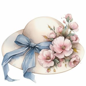15 枚のレトロな花柄の帽子のクリップアート バンドル、印刷可能な水彩画の女性の帽子のイラスト、高品質の JPG、ペーパー クラフト、ジャーナル、カード作成