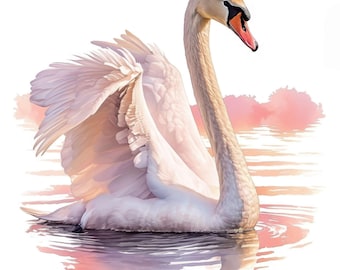 11 Adorable Swan Clipart Set, Printable Watercolor Swan Clipart, High Quality JPGs, Instant Digital Download, Commercial Use, Junk Journals