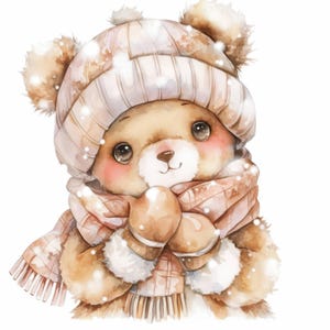 Lot de 13 cliparts hiver nounours, illustrations de nounours mignons, clipart aquarelle imprimable, JPG haute qualité, créations en papier, journaux indésirables