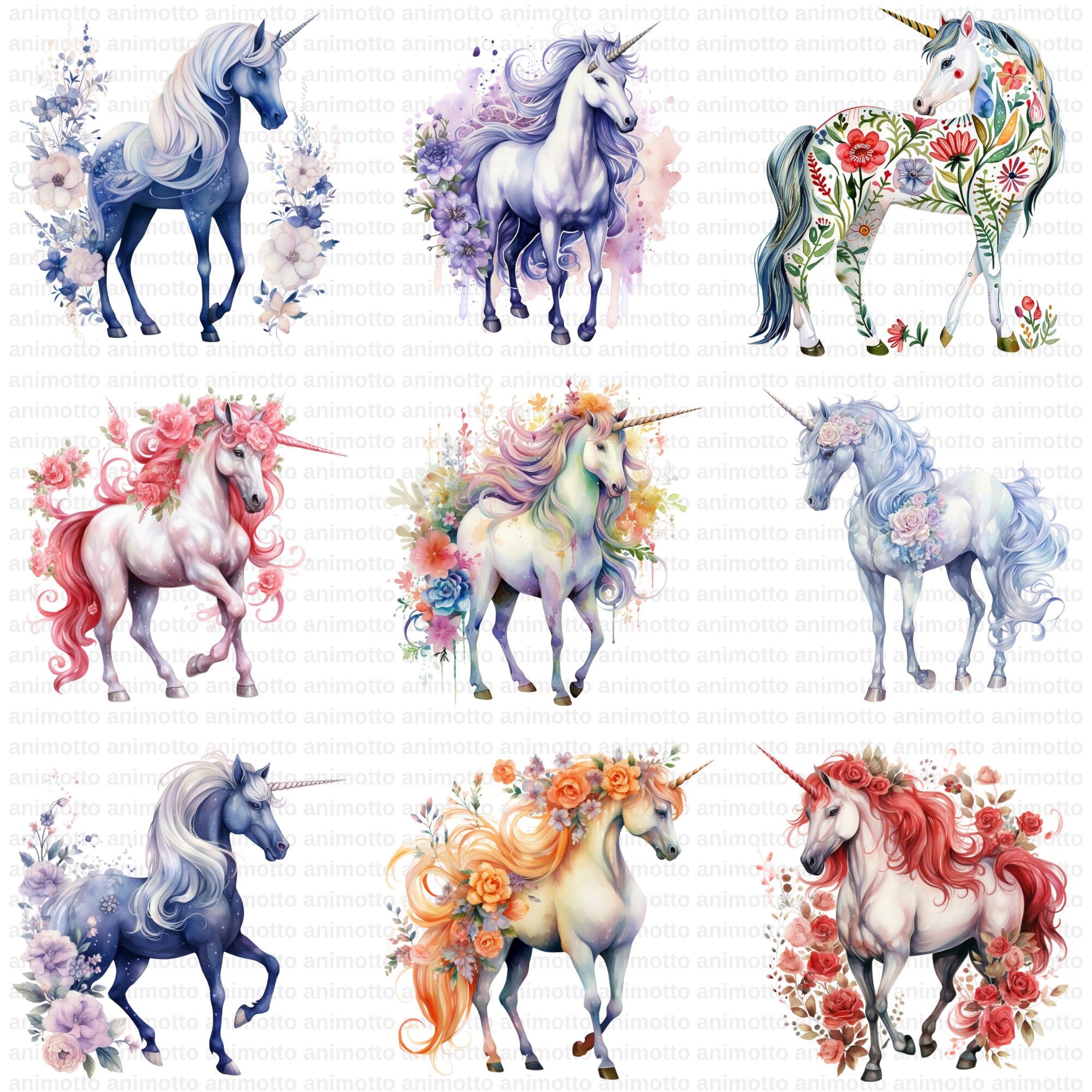 Watercolor Floral Unicorns Clipart | Horse With Flowers, Fantasy ...