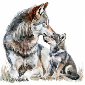 15 Wolf und Baby Wolf Clipart Bundle, druckbare Aquarell Clipart, hochwertige JPG Papierkunst, Papierhandwerk, Junk Journal