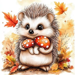 Lot de 10 cliparts hérisson mignon, illustrations de récolteuses d'automne, clipart aquarelle imprimable, JPG de haute qualité, créations en papier, journaux indésirables
