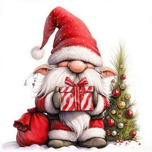 Set de 12 imágenes prediseñadas de gnomos navideños, ilustraciones festivas de gnomos, imágenes prediseñadas de acuarela imprimibles, JPG de alta calidad, descarga digital, uso comercial.