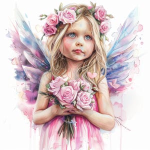 11 belles fées et roses des cliparts, ensemble de fées, clipart aquarelle imprimable, JPG de haute qualité, téléchargement numérique, créations en papier, journal indésirable