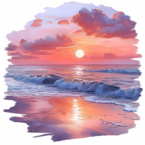 14 Beach Sunset Clipart Bundle, Printable Watercolor Sunset Over Beach Images Illustrations, High Quality JPGs, Junk Journals, Paper Crafts