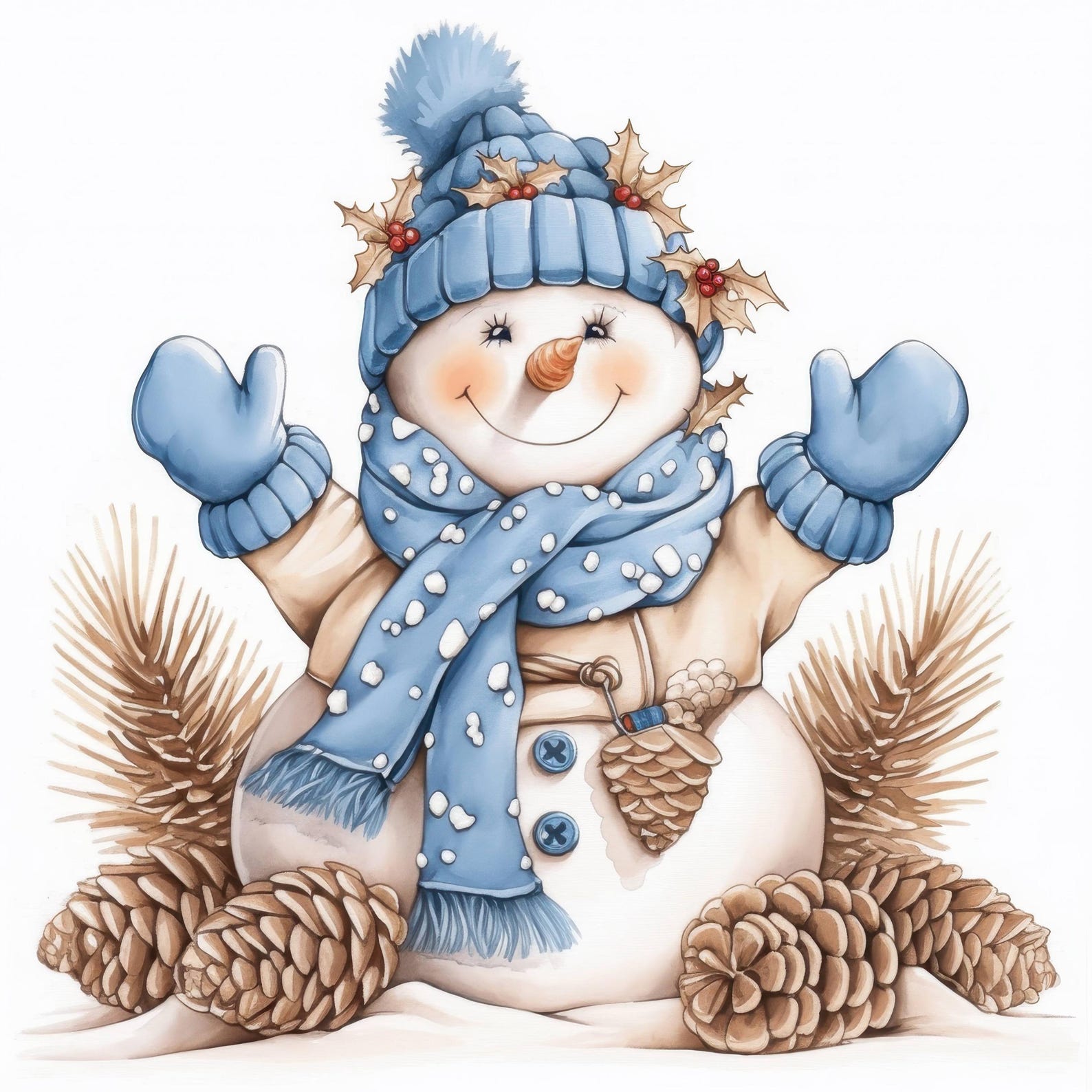 11 Adorable Blue Snowman Clipart Bundle, Cute Winter Illustration ...