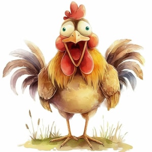 Paquete de 13 imágenes prediseñadas de pollos peculiares, ilustraciones imprimibles de adorables pollos en acuarela, archivos JPG de alta calidad, revistas basura, manualidades de papel