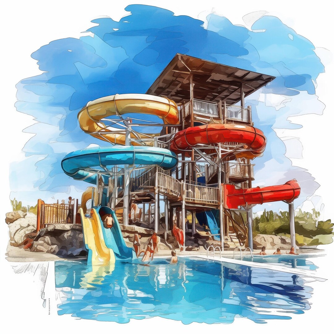 Water Coaster Rides Graphic 14 Water Ride Clipart Set, Swings and Slides Illustrations, Printable ...