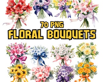 Watercolor Floral Bouquets Clipart | Spring Flowers, Wedding Bouquet, Rose, Peony, Tulip Illustrations | Instant Download for Commercial Use