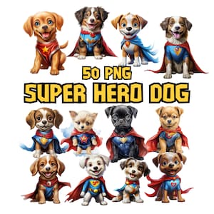 Aquarell Superhelden Hunde Clipart | Fliegender Hund, Hund in Heldenmaske, süße entzückende Hundeillustrationen | Sofort Download für kommerzielle Nutzung