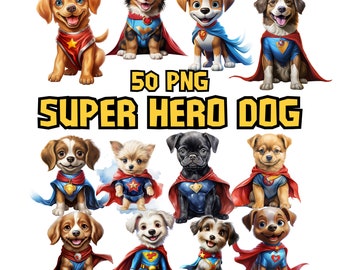 Watercolor Superhero Dogs Clipart | Flying Dog, Dog in Hero Mask, Cute Adorable Dog Illustrations | Instant Download for Commercial Use