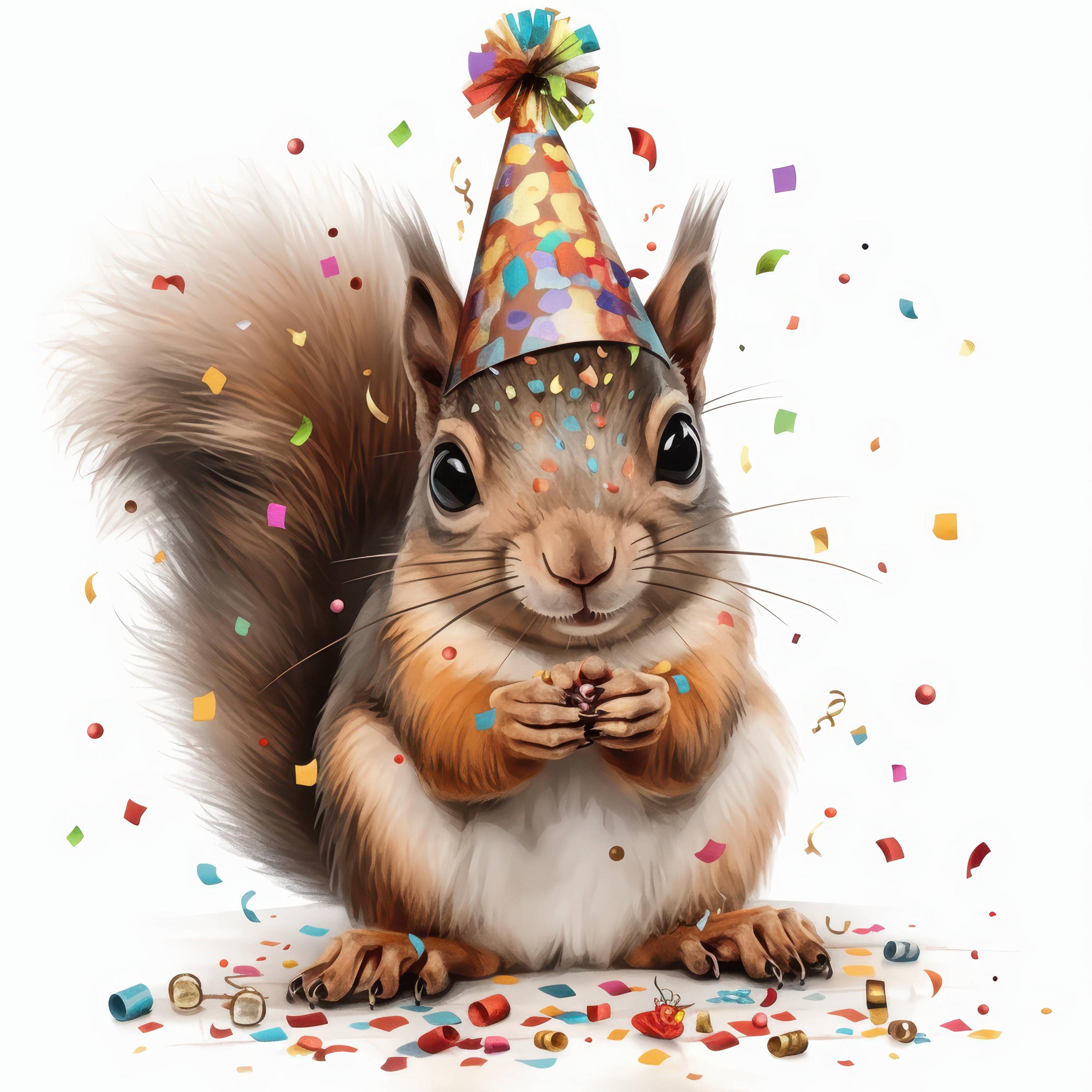 16 Squirrel Party Hat Clipart Bundle, Birthday Party Illustration ...