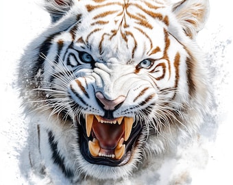 14 Wild White Tiger Portrait Clipart Bundle, Watercolor Tiger, Printable Watercolor Images, High Quality JPG, Digital download, Paper craft